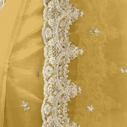 Odette Yellow Organza Embellished Saree With Unstitched Blouse image 4