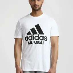 Adidas White Cotton Regular Fit Logo Printed T-Shirt-image-13
