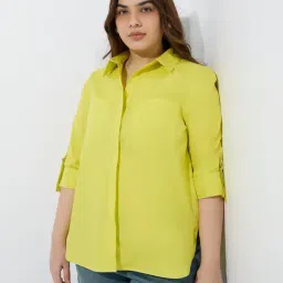 Gia by Westside Lime Solid Cotton Shirt-picture-19