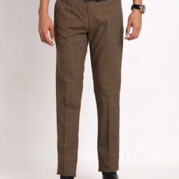 Turtle Brown Ultra Slim Fit Chequered Trousers-picture-8