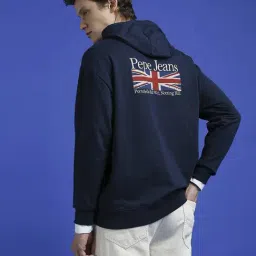 Pepe Jeans Navy Cotton Regular Fit Printed Hooded Sweatshirt image 4