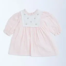 HOP Baby by Westside Pink Floral Embroidered Cotton A-Line Dress-image-65