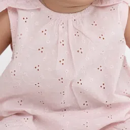haus & kinder Girls Self Design Embroidered Schifli Cotton A-Line Dress With Blommer image 2