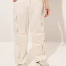 nuon women Nuon by Westside Off-White Cargo-Style High-Rise Cotton Blend Trousers-picture-17