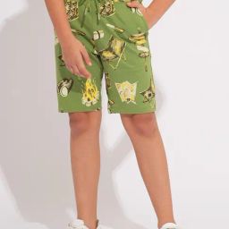 Jack & Jones Junior Kids Green Cotton Graphic Casual Shorts-picture-25