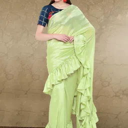 Sangria Solid Ruffles Saree with Blouse Piece-picture-40