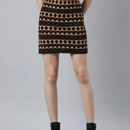 SHOWOFF Black & Brown Printed Skirt-image-21