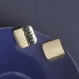 Sohi Women's Dented Textured Square Stud Earrings  Gold-image-56