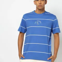 GAP Blue Cotton Relaxed Fit Striped T-Shirt-image-39