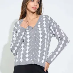 Annabelle By Pantaloons Ultimate Grey Regular Fit Printed Cardigan-image-6