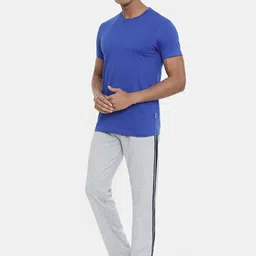 zebu Men Blue Solid Round Neck Lounge T-shirt image 2