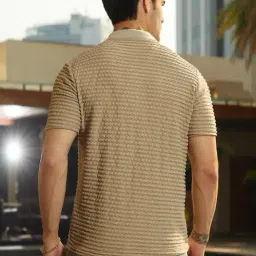 Campus Sutra Brown Polycotton Regular Fit Textured Polo T-Shirt image 2