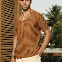 Campus Sutra Brown Polycotton Regular Fit Textured Polo T-Shirt image 4
