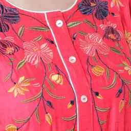 Vishudh Women Pink & White Embroidered A-Line Kurta image 4