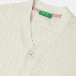 United Colors Of Benetton Off White Cotton Regular Fit Self Pattern Cardigan image 3