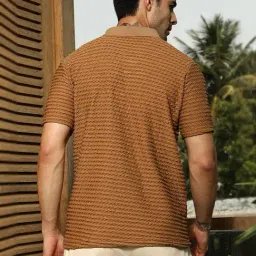 Campus Sutra Brown Polycotton Regular Fit Textured Polo T-Shirt image 2