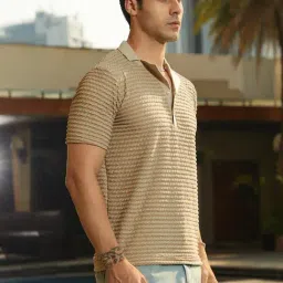 Campus Sutra Brown Polycotton Regular Fit Textured Polo T-Shirt image 4