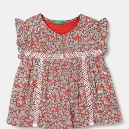 United Colors of Benetton Kids Red & White Floral Print Dress-picture-34