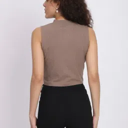 R&B Brown Viscose Slim Fit Crop Top image 2