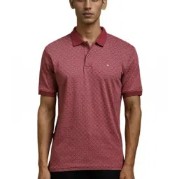 Louis Philippe Maroon Cotton Regular Fit Printed Polo T-Shirt-image-52
