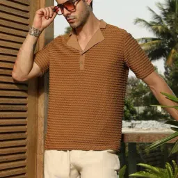 Campus Sutra Brown Polycotton Regular Fit Textured Polo T-Shirt image 3