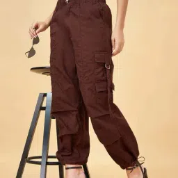 SF Jeans by Pantaloons Puce Cotton Parachute Pants image 4