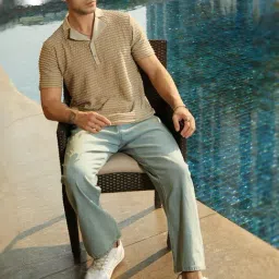 Campus Sutra Brown Polycotton Regular Fit Textured Polo T-Shirt image 5