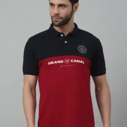 Cantabil Maroon Regular Fit Colour Block Polo T-Shirt-picture-33