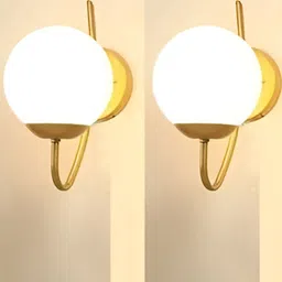 KINIS Gold-Toned & White 2 Pieces Textured Metal Spherical Shaped Wall Lamp With Bulb image 3