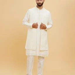 Twamev Men Embroidered Regular Thread Work Kurta with Trousers And Jacket image 5
