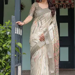 ALMAARI FASHION Pure Linen Banarasi Saree image 5