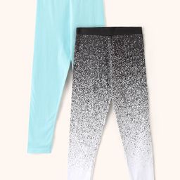 Pine Kids Full Length Stretchable and Biowash Cotton Leggings Solid & Artistic Print Pack Of 2 - Black Blue-picture-25
