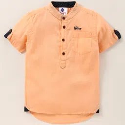 TONYBOY Half Sleeves Placement Embroidered Curved Hem Shirt - Light Orange-picture-11