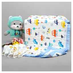 mom's home Moms Home Baby Muslin 6 Layer Wash Towel & Pack of 5 Napkins - Blue-picture-11