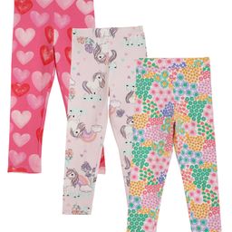 Anthrilo Pack Of 3 Cotton Hearts & Floral Printed Leggings - Pink-picture-12