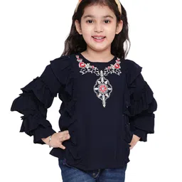 ISHTI Frill Sleeves & Floral Embroidered Top - Navy Blue-picture-10