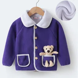 Kookie Kids Full Raglan Sleeves Front OpenFur Winter Jacket with Teddy Bear Applique - Purple-picture-12