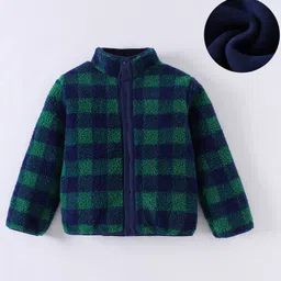 Kookie Kids Full Sleeves Checkered Winter Jacket - Dark Green-picture-16
