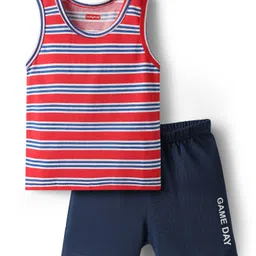 Babyhug 100% Cotton Single Jersey Knit Sleeveless Sando & Shorts Set With Stripes - Red & Navy Blue-picture-30