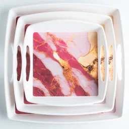 Superware Melamine Serving Tray Set Marble Pink Matte (Set Of 3)-image-51