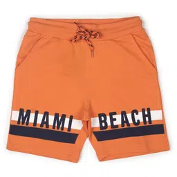 ALAN JONES Cotton Blend Knit Miami Beach Text Printed Shorts - Orange-picture-40