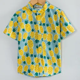 Hugsntugs Cotton Woven Half Sleeves Pineapples Printed Shirt - Yellow-picture-22
