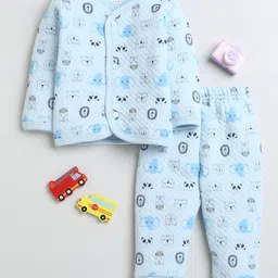 BUMZEE Knit Full Sleeves T-Shirt & Lounge Pant With Animal Print - Light Blue-picture-19