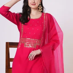 Anni Designer Floral Embroidered Sequinned Straight Kurta With Palazzos & Dupatta image 2
