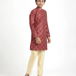 Pine Kids Woven Full Sleeves Sequinned Kurta Pyjama Set - Maroon image 2