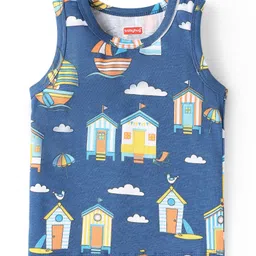 Babyhug 100% Cotton Single Jersey Knit Antibacterial Sandos With Stripes & Boat Print Pack Of 3 - Blue Light Blue & Orange image 2