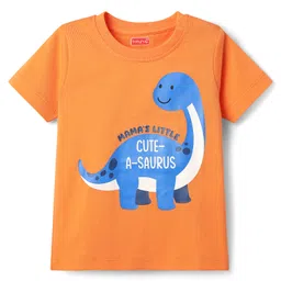 Babyhug Cotton Knit Half Sleeves Night Suit With Stripes & Dino Print - Orange image 2