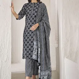 Anouk Women Paisley Printed Regular Pure Cotton Kurta with Trousers & With Dupatta image 5