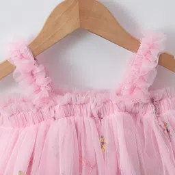 Mark & Mia Sleeveless Floral & Text Embroidered A Line Party Frock - Pink image 3