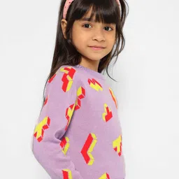 Somersault Cotton Full Sleeves Building Blocks Designed Sweater - Pink image 5